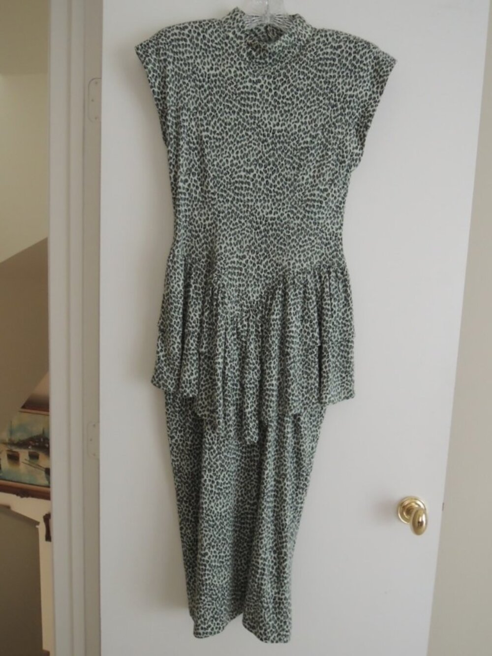 Ladies Dress Size 10 Form Fitted Animal Print Midi Peplum Drop Waist by DAWN JOY